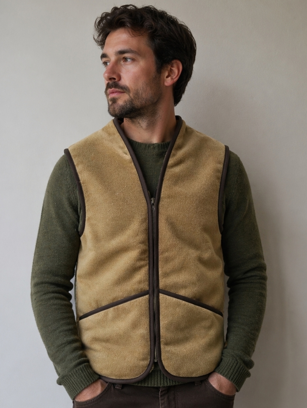 Barbour MLI0004 Fleece Zip-In Liner Vest 36 Brown Faux Fur Insulated Waistcoat